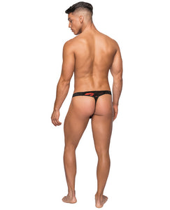 Kiss Me Stretch Mesh Micro Thong V Blk-rd L-xl