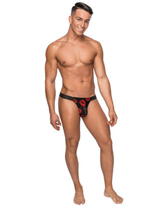 Kiss Me Stretch Mesh Micro Thong V Blk-rd L-xl