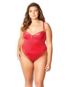 Hi Leg Microfiber & Lace Teddy Red 4x