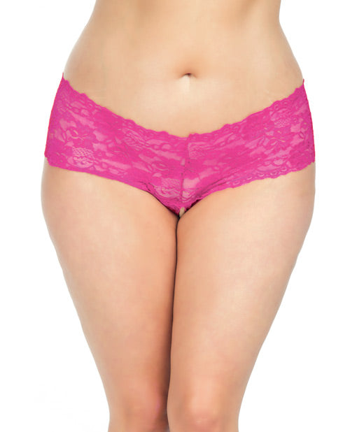 Goodnight Lace Crotchless Boyshort W-elastic Detail Pink 3x-4x
