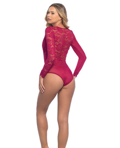 Reneta Eyelash Lace & Microfiber V Plunge Teddy W-snap Crotch Rhubarb Xl