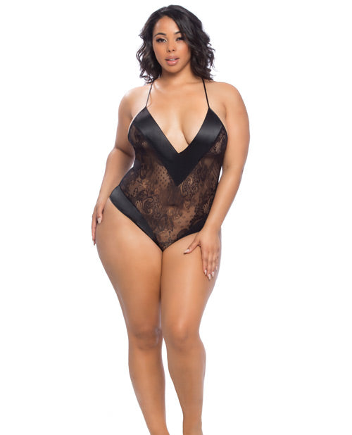 Roxanne Lace Teddy W-wide Satin Edges Black 1x