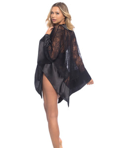 Roxanne Lace Handkerchief Robe W-wide Satin Edges Black O-s