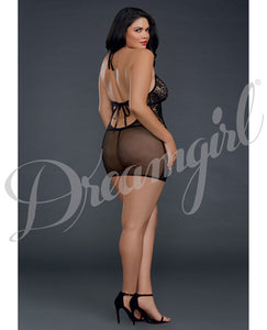 Sheer Lace Chemise W-g-string Black Qn