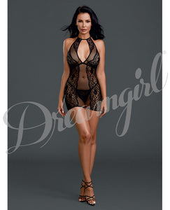 Sheer Lace Chemise W-g-string Black O-s