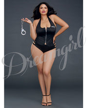 3 Pc Swat Me Front Zipper Cami & Handcuffs Black Qn