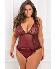 Rene Rofe Grand Finale 2pc Ruffle Teddy Burgundy 1x-2x