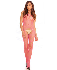 Rene Rofe Industrial Net Suspender Bodystocking Pink O-s