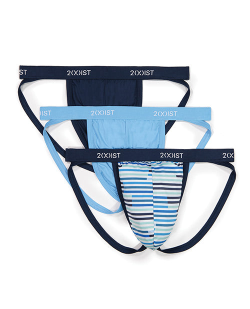 2xist 3 Pk Micro Speed Dri Jock Strap Navy, Sunset Stripe, & Alaskan Blue Xl