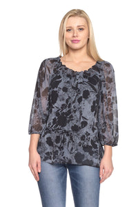 Women's Floral Printed Chiffon Button Front Top