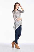 Urban Love 3/4 Sleeve Grey & White Stripe Shark Tail Top - WholesaleClothingDeals - 3