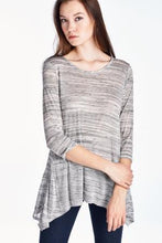 Urban Love 3/4 Sleeve Grey & White Stripe Shark Tail Top - WholesaleClothingDeals - 1