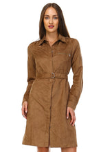 Sharagano Long Sleeve Suede Belted Dress -  - 2