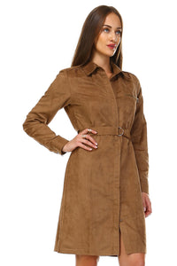 Sharagano Long Sleeve Suede Belted Dress -  - 3