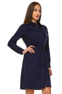 Sharagano Long Sleeve Suede Belted Dress -  - 7