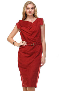 Women's Suede Draped Neckline Sleeveless Dress