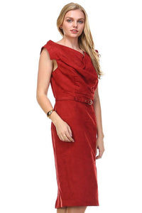 Women's Suede Draped Neckline Sleeveless Dress