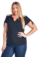 Christine V Plus V-Neck Top with Tie Sleeves - WholesaleClothingDeals - 1