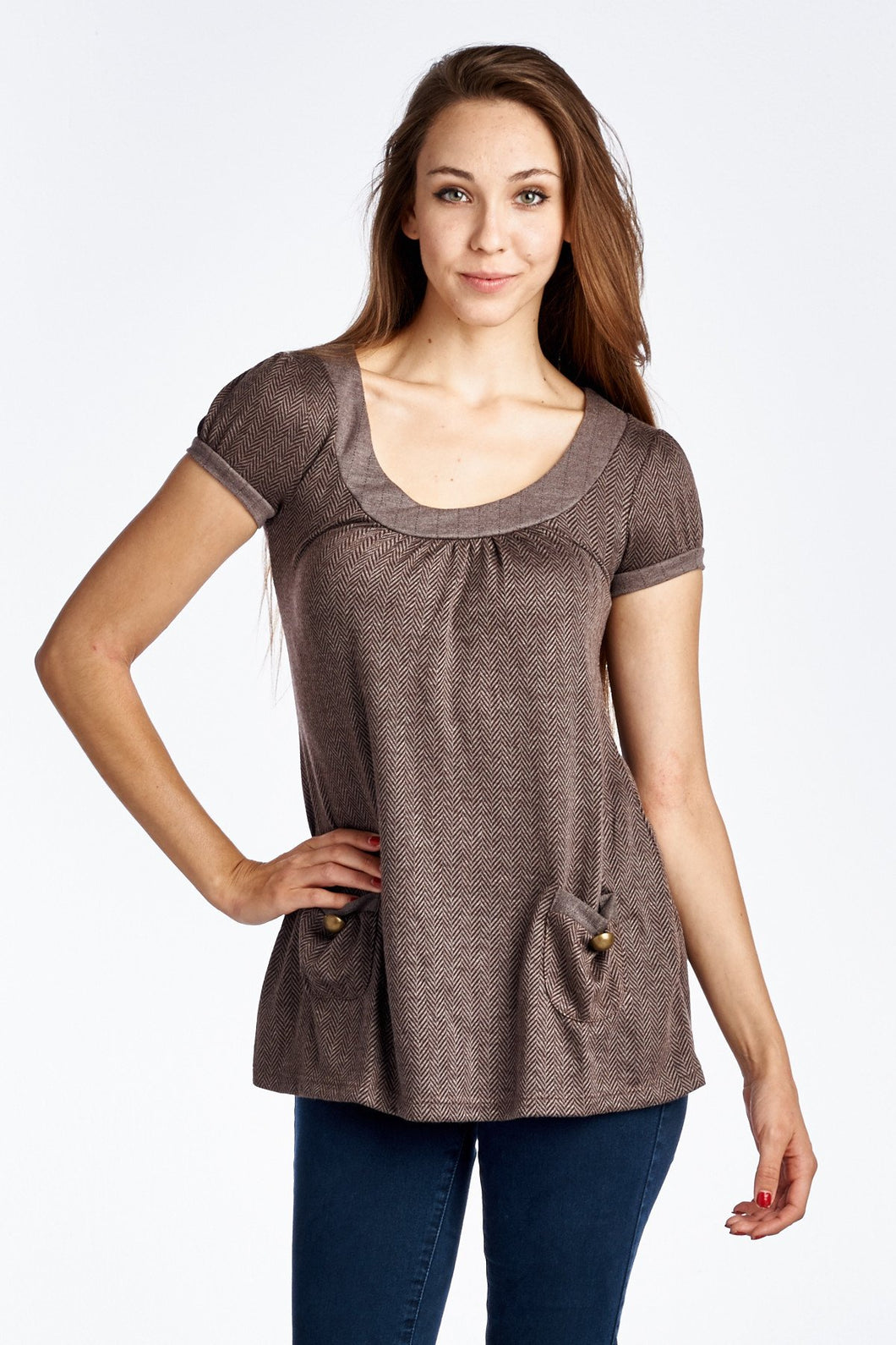 Coolwear Bell Sleeve Tunic with Front Pocket Detail - WholesaleClothingDeals - 1