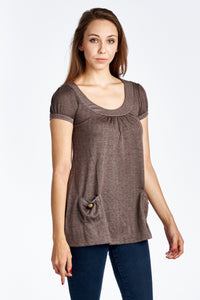 Coolwear Bell Sleeve Tunic with Front Pocket Detail - WholesaleClothingDeals - 2