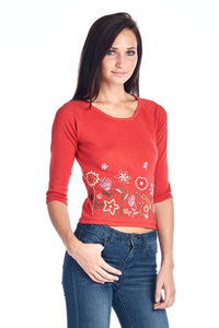 Bonnie & Bill Floral Embroidered Tie-Back Crop Sweater - WholesaleClothingDeals - 7