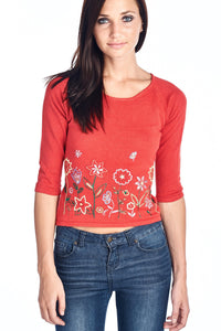 Bonnie & Bill Floral Embroidered Tie-Back Crop Sweater - WholesaleClothingDeals - 10