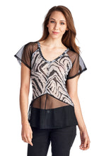 Urban Love Animal Print Burnout Mesh V-Neck Top - WholesaleClothingDeals - 1
