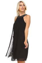 SLNY Beaded Neckline Fringe Dress -  - 3