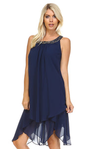 SLNY Beaded Neckline Chiffon Dress -  - 2