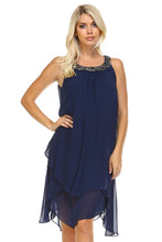 SLNY Beaded Neckline Chiffon Dress -  - 3