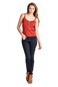 Larry Levine Sweater Tank with Suede & Bead Trim - WholesaleClothingDeals - 2