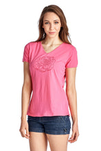 Christine V Short Sleeve Rose Embroidered V-Neck Tee - WholesaleClothingDeals - 14